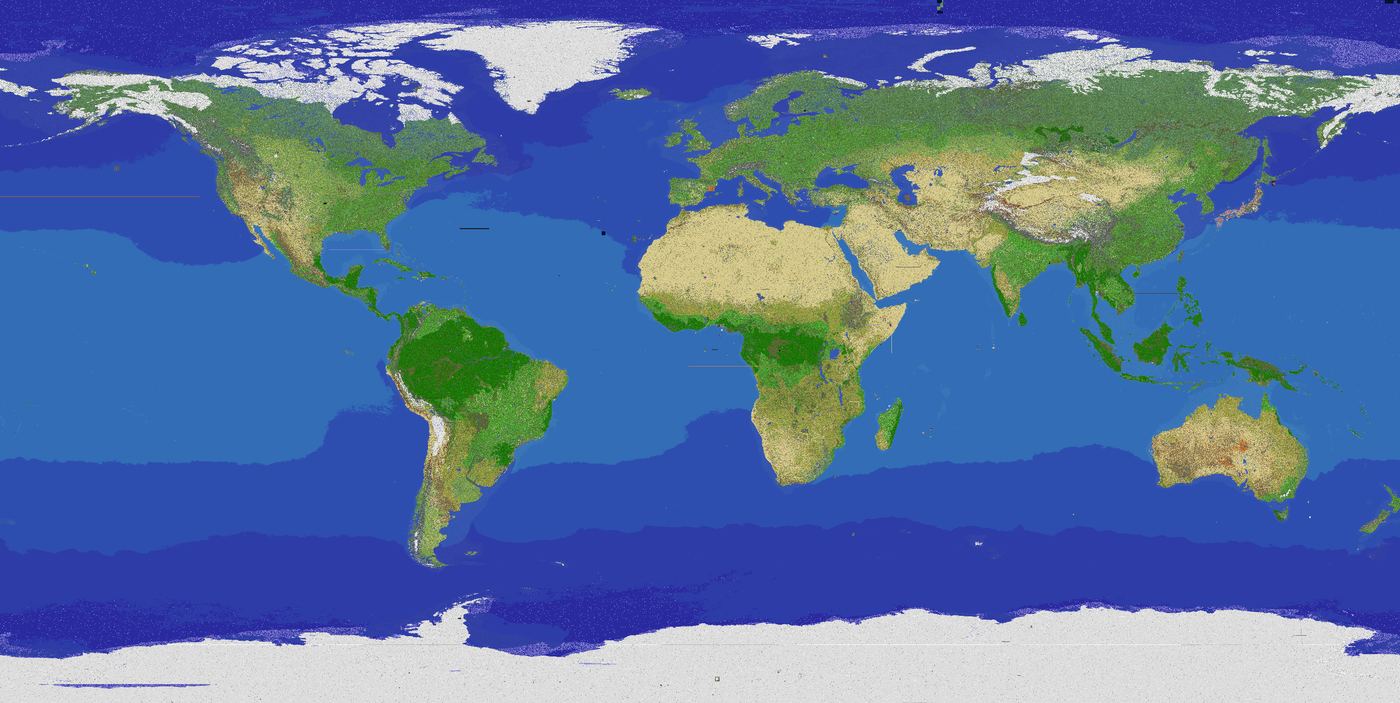 The CosmosMC live Earth map showing the 1:80 scale Minecraft world