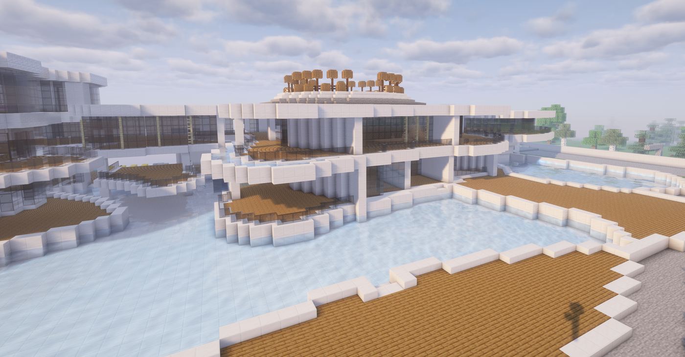 A luxury waterfront mansion with pools built on the CosmosMC Earth SMP