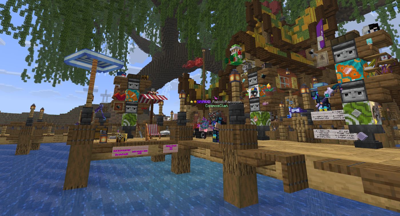 A large player-made island build on CosmosMC OneBlock