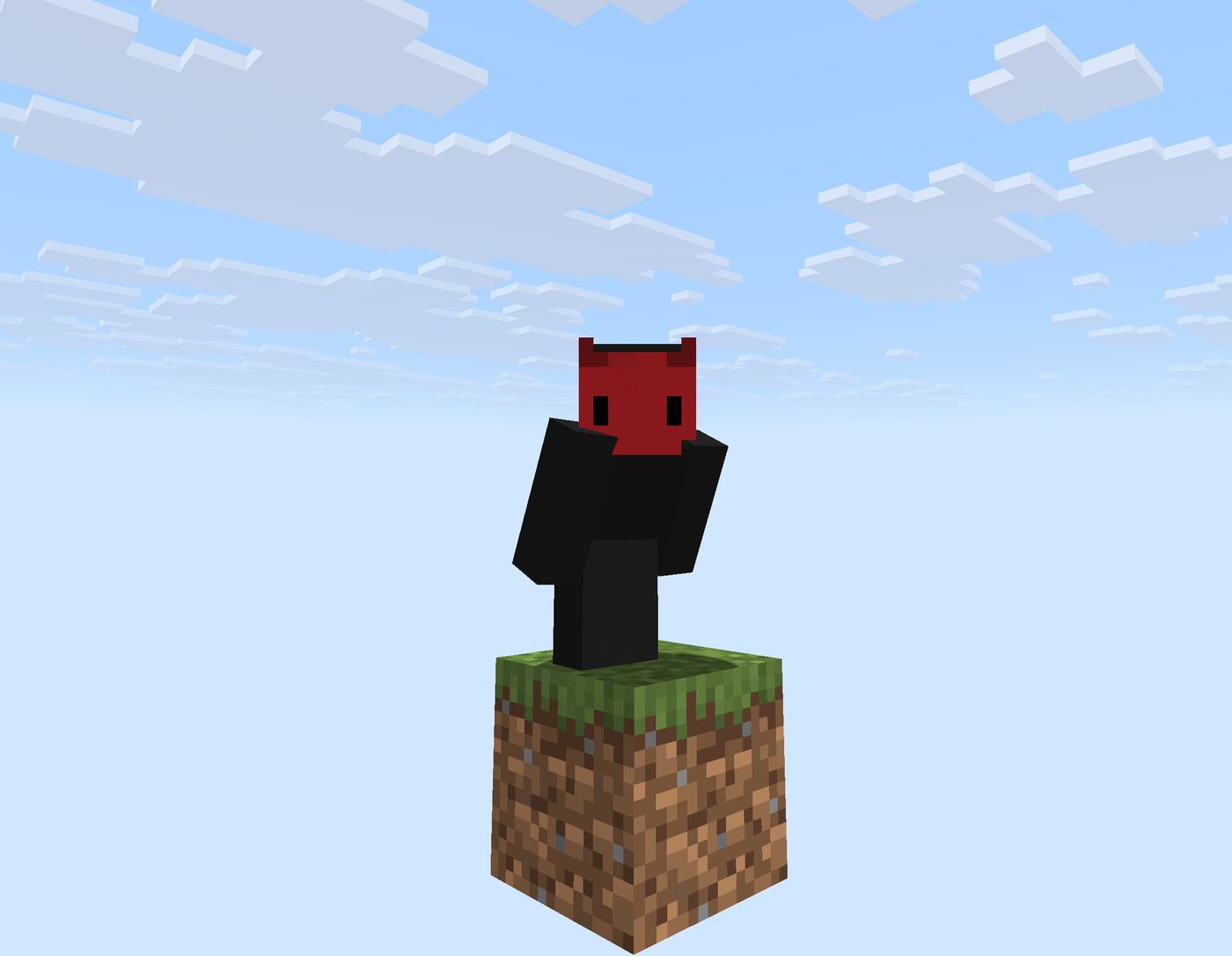A player standing on a single grass block floating in the sky on CosmosMC OneBlock